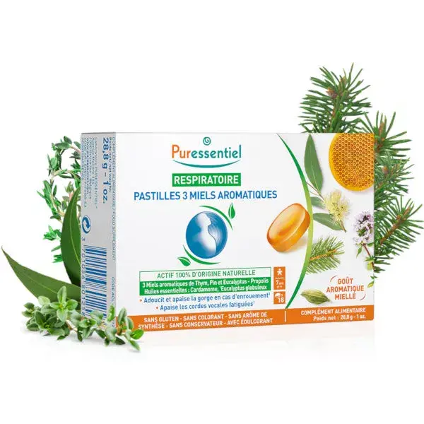 Pastilhas Respiratórias Puressentiel 3 Méis Aromáticos 18 pastilhas