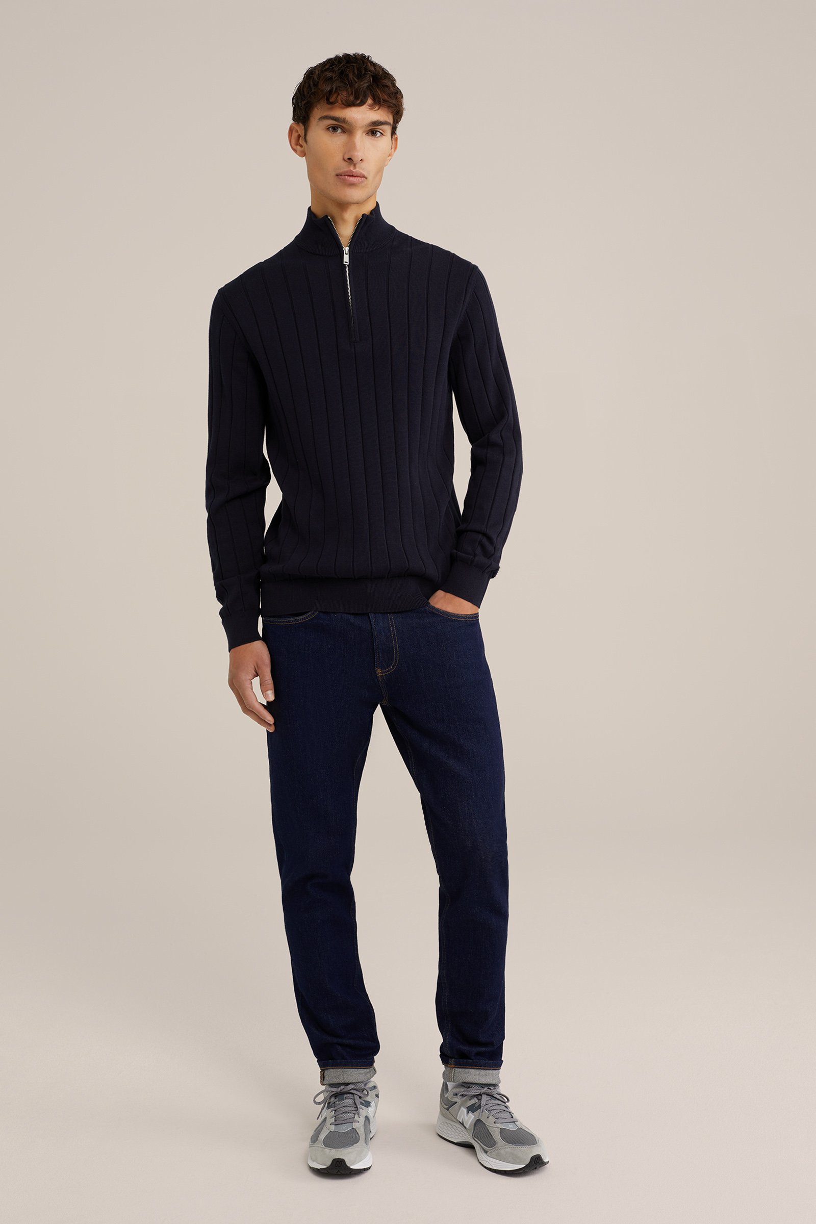trui met rits WE Fashion Donkerblauw