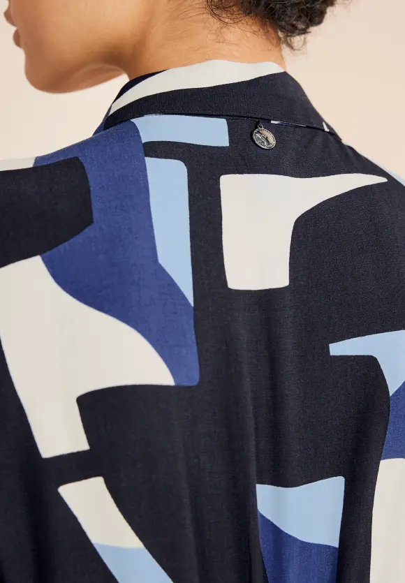 Print Hemdblusenkleid - deep blue