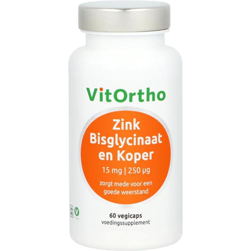 Vitortho Zink Bisglycinaat en Koper 60 capsules