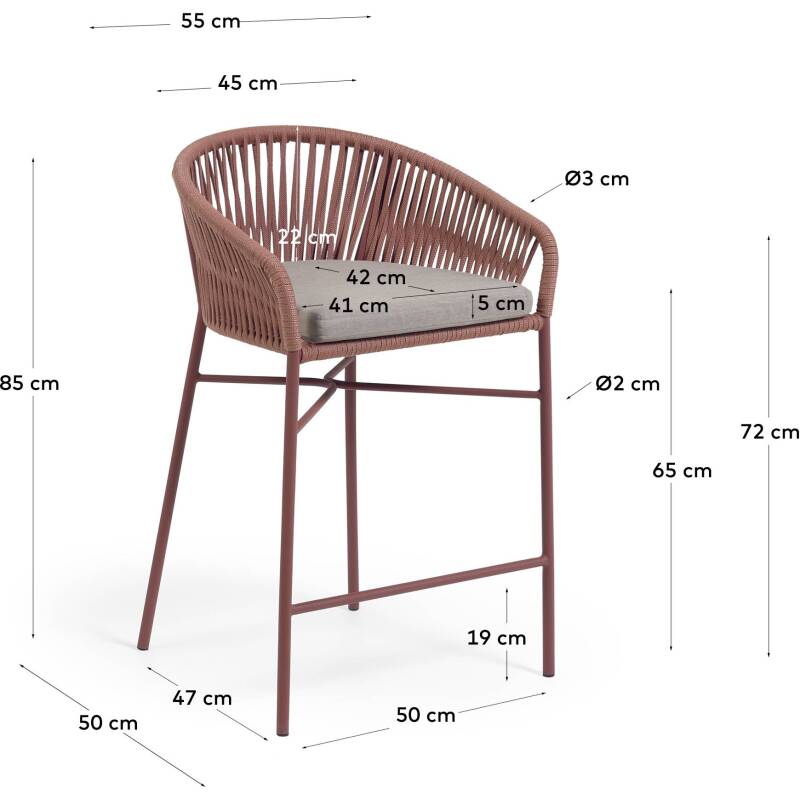 Tabouret Yanet - corde - structure acier galvanisé H 65 cm