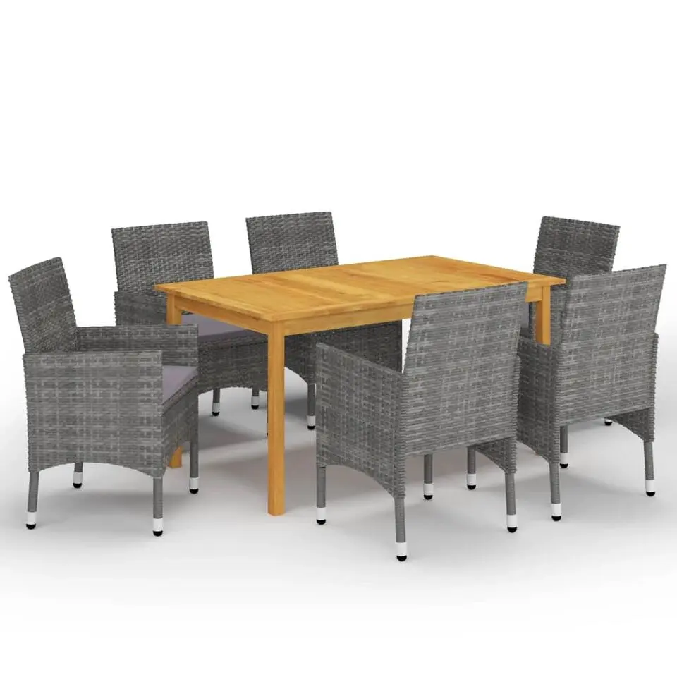 vidaXL - 7-delige Tuinset - Grijs - Poly rattan en hout - 150x90 cm
