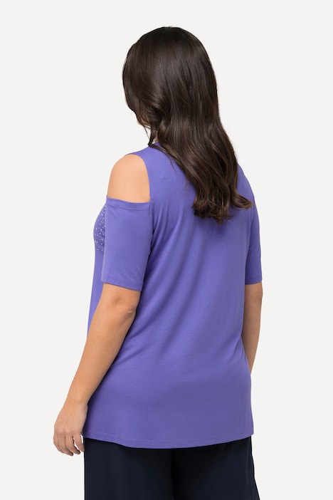T-Shirt, Ziersteine, A-Linie, Cut-Outs, Halbarm