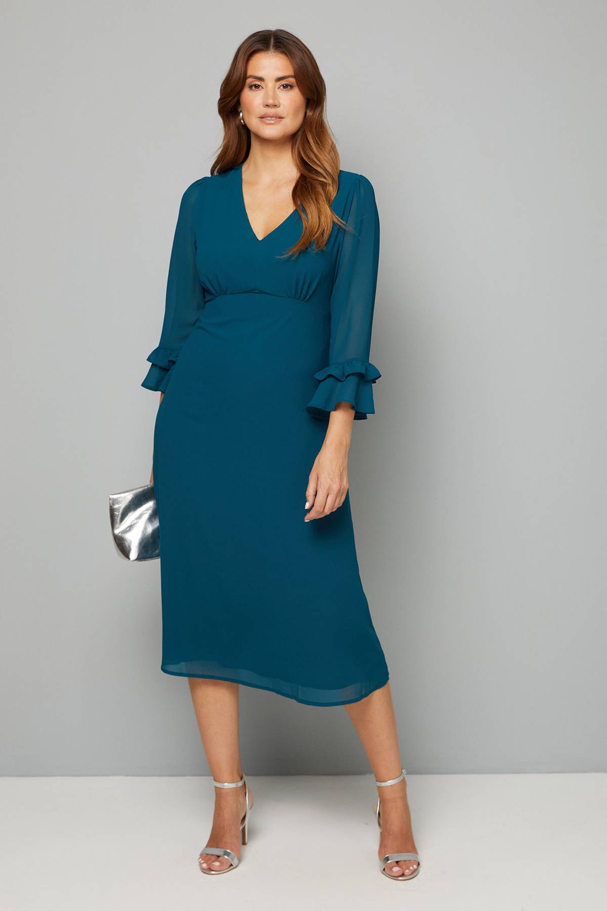 Wallis Robe Midi à Manches Évasées