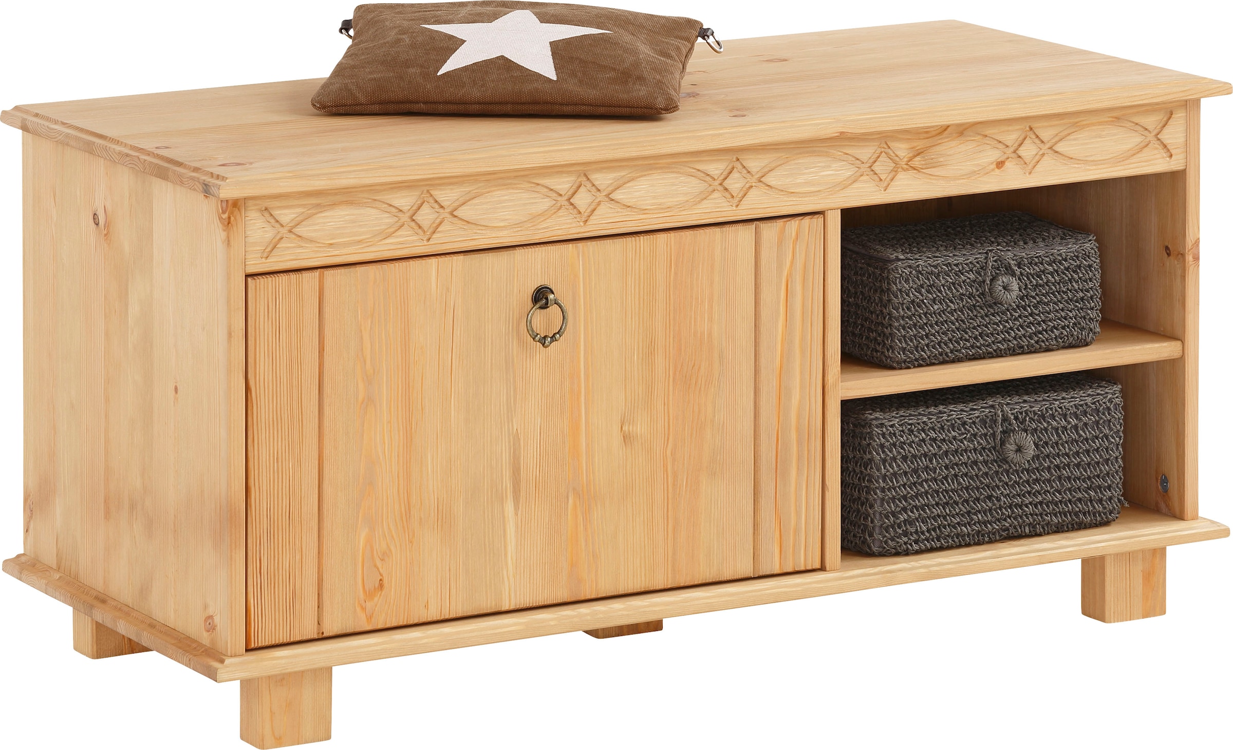Home affaire Schuhbank »Indra« aus massiver Kiefer, FSC®, Breite 90 cm, dezentes Ornament