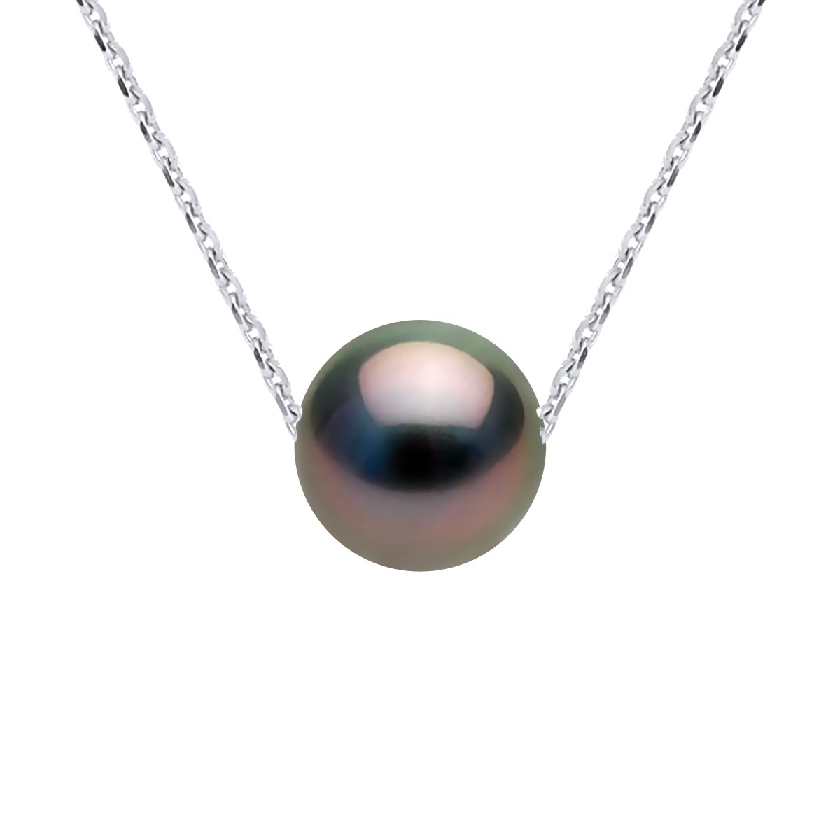 Collier Perle de Culture de TAHITI Ronde 8-9 mm Chaîne Or Blanc
