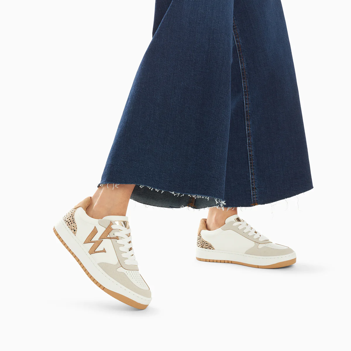 Sneakers-Baskets monogramme Esmée blanc et beige