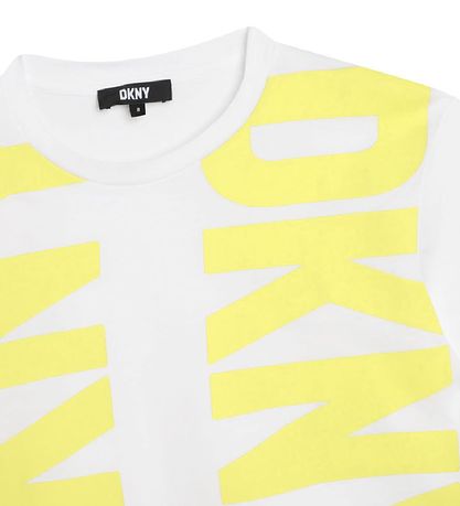 DKNY T-Shirt - Cropped - Weiß/Lemon