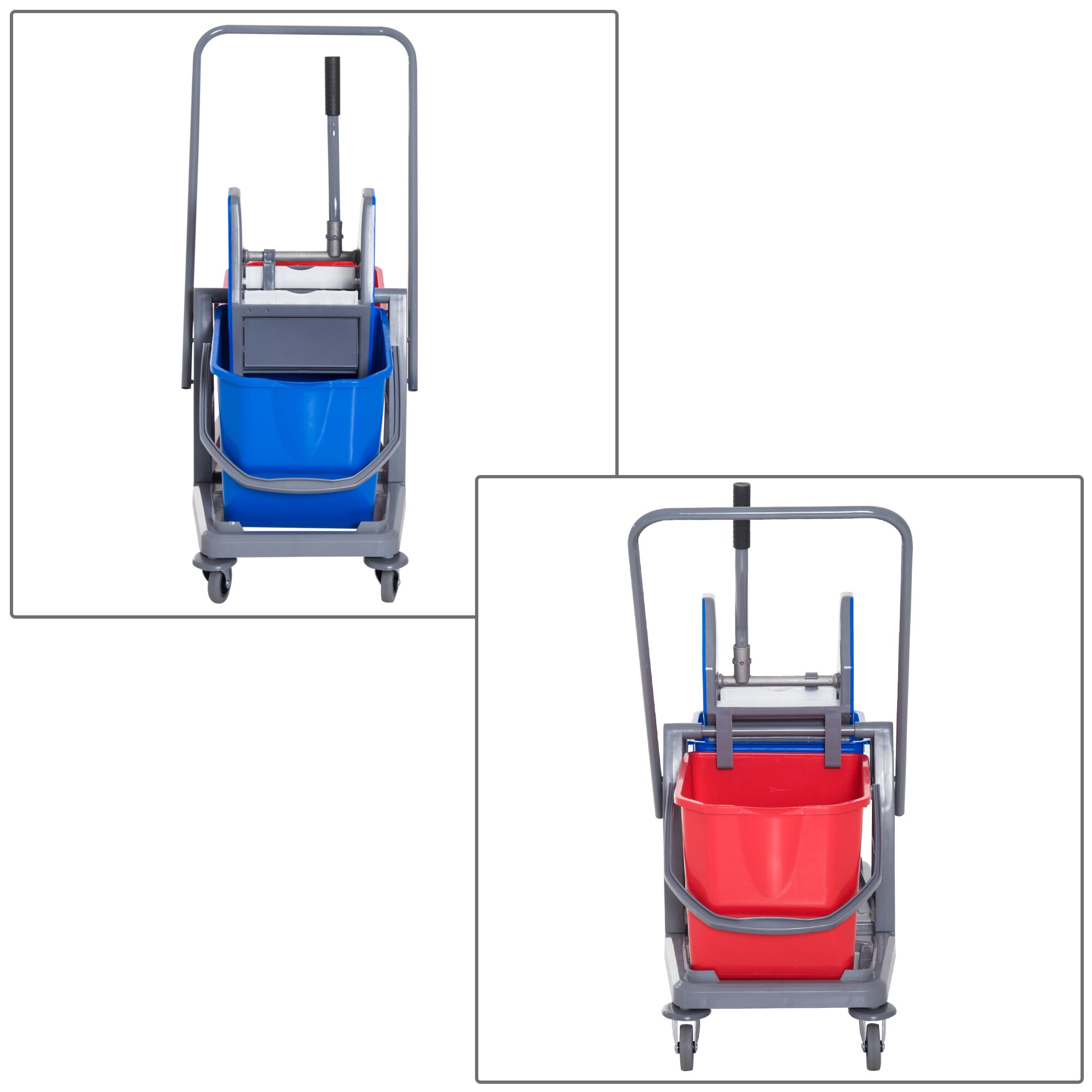 HOMCOM Wischwagen mit 2 Eimern blau, rot 73 x 45 x 92 cm (LxBxH)
