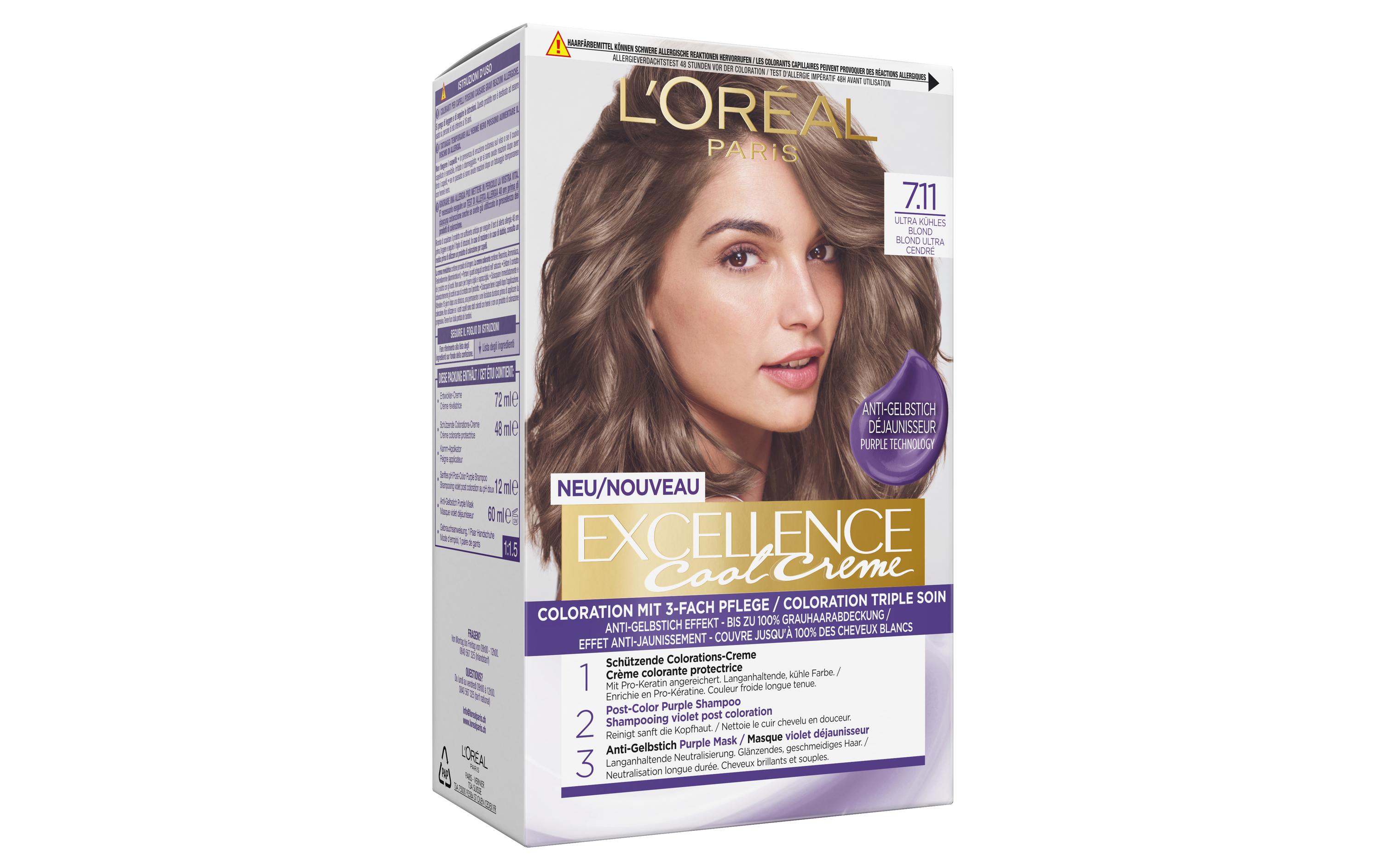 Haarcoloration Cool Crème 7.11 Ultra Kühles BlondDauerhafte Haarfarbe mit bis zu 100% Grauhaarabdeckung