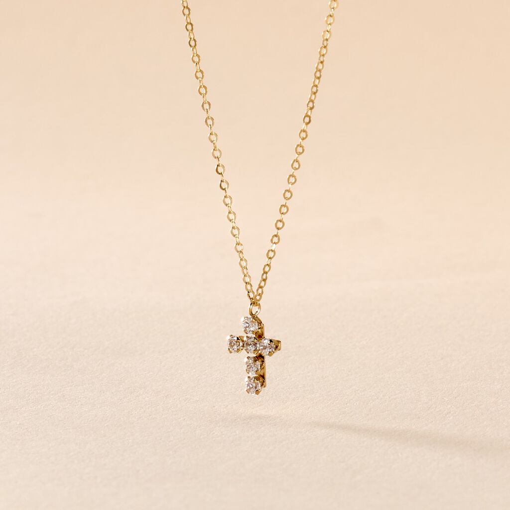 Collier Canice Croix Or Jaune Oxyde De Zirconium