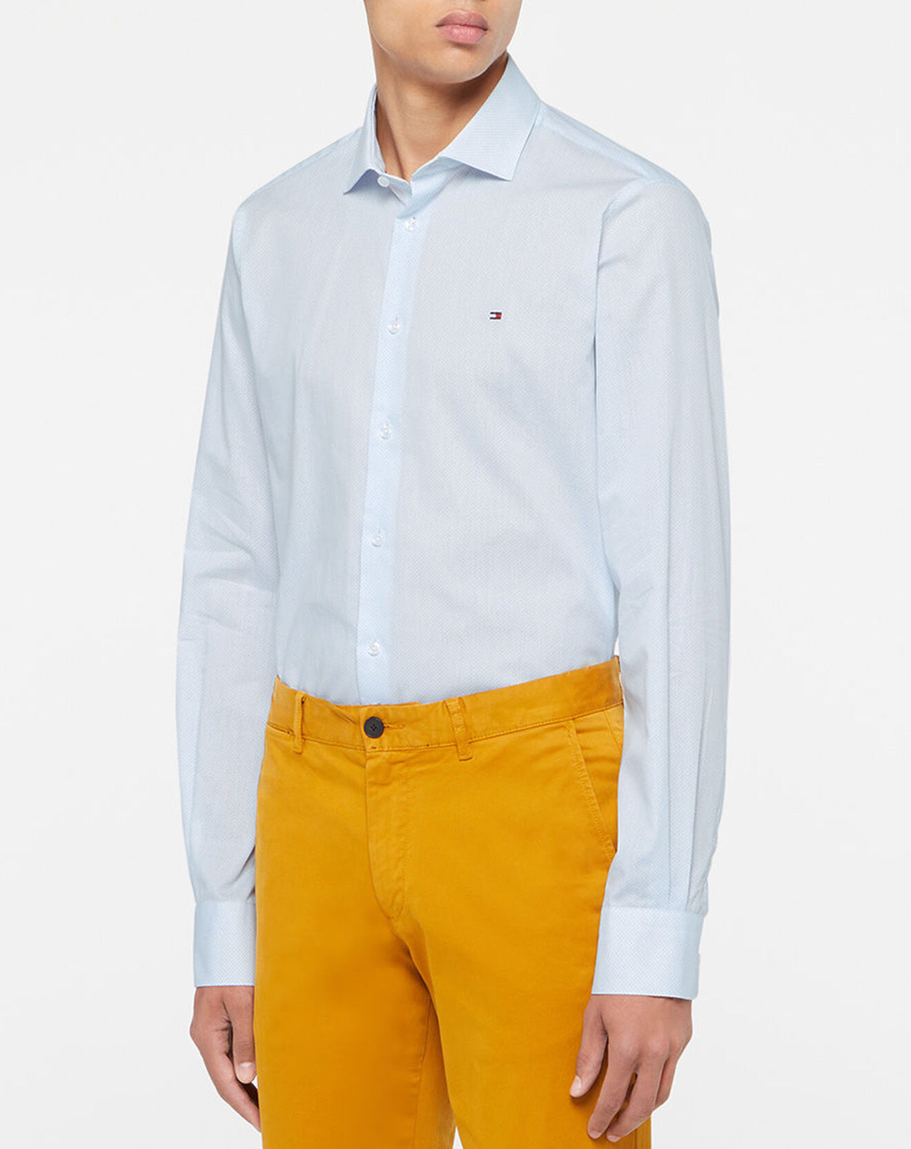 Tommy Hilfiger Chemise Slim 100% Coton Bio Popeline imprimée  bleu ciel