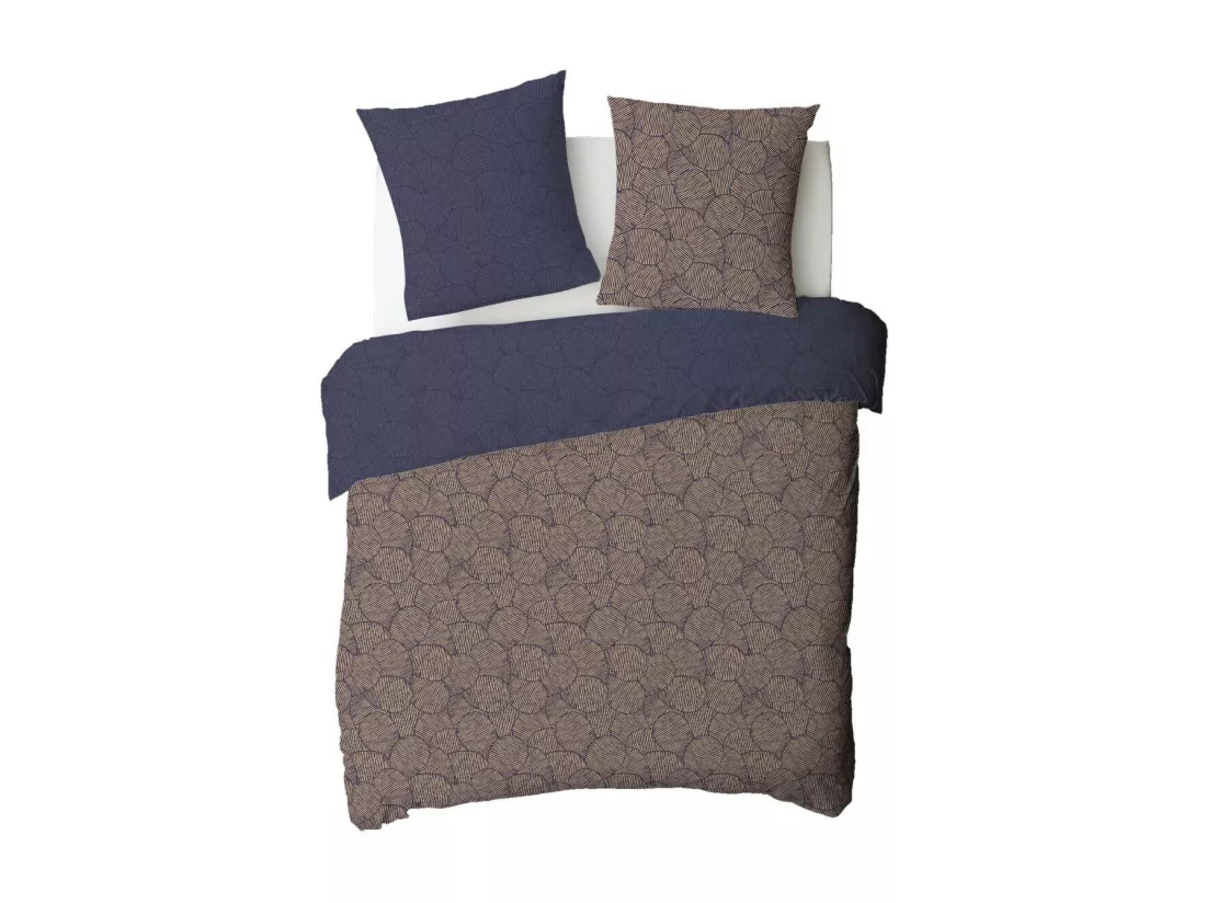 Parure de lit 2 personnes en coton 57 fils imprimé bleu 240x220cm