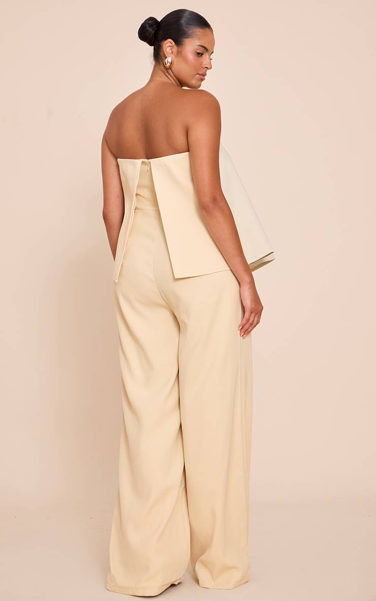 Pale Yellow Combinaison Pantalon Droit Grande Taille À Basque En Tissu Structuré