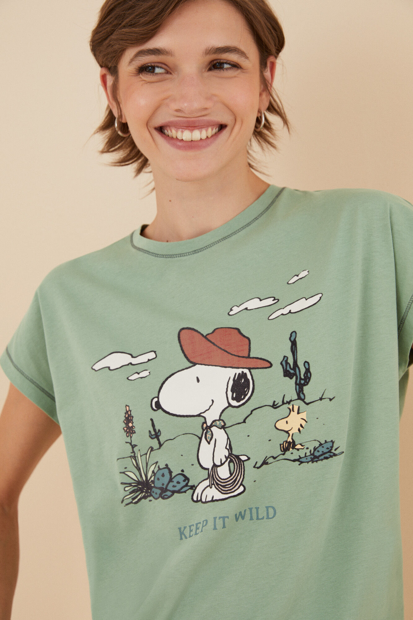Pijama Capri, 100% algodão, verde Snoopy