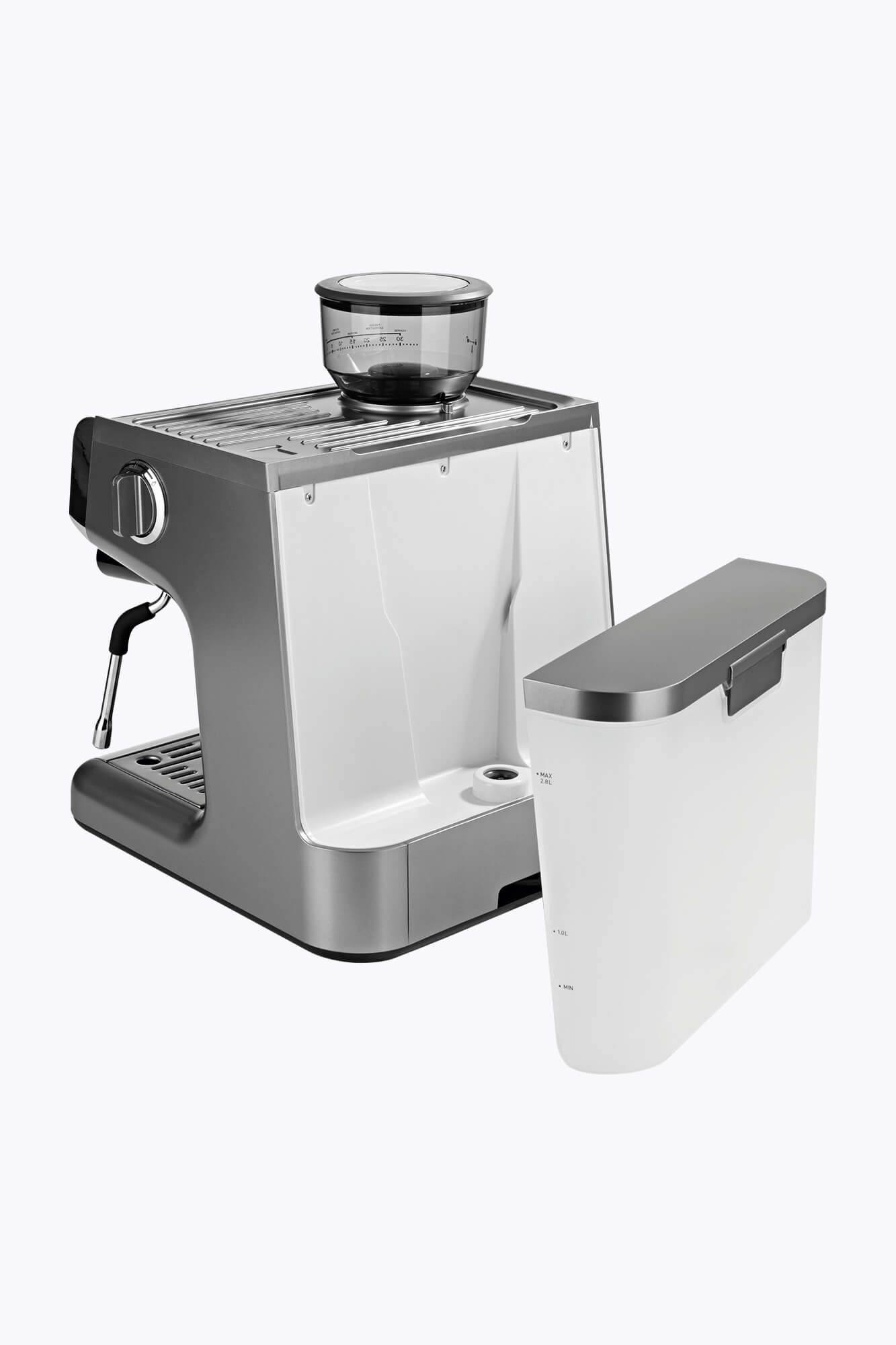 BEEM Siebträgermaschine Grind Profession Edelstahl/Schwarz mit Mahlwerk