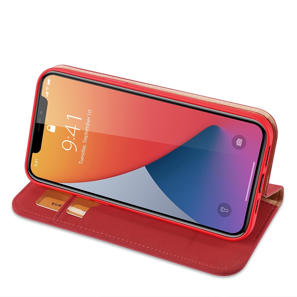 iPhone 12 / iPhone 12 Pro Flip Wallet Cover Echtleder Tasche Wish Series - Rot