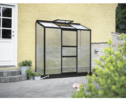 Aanbouwkas Halls Altan 3, polycarbonaat 3 mm, 194 x 69 cm, zwart
