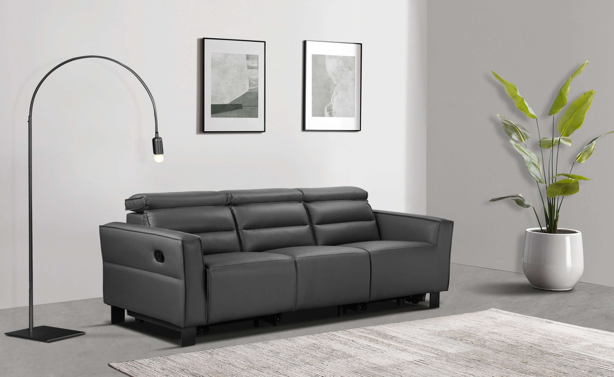 Home affaire 3-Sitzer »Carpari, 224cm, manuelle od. elektrische Relaxfunktion in 2 Sitzen« mit USB-A/C, Kopfteilverstellung, Echtleder, Kunstleder, Webstoff