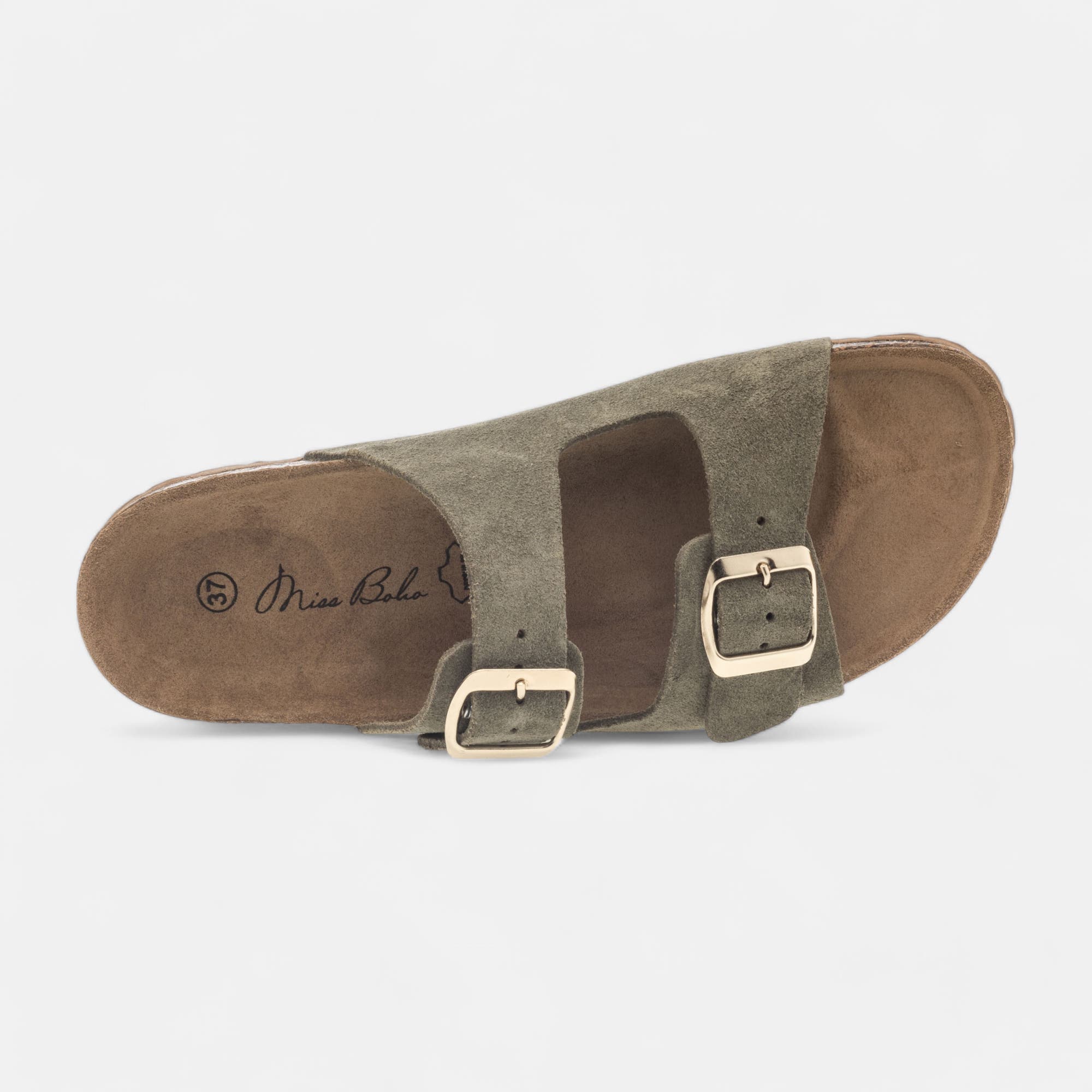 Mules semelle liège Femme en cuir kaki