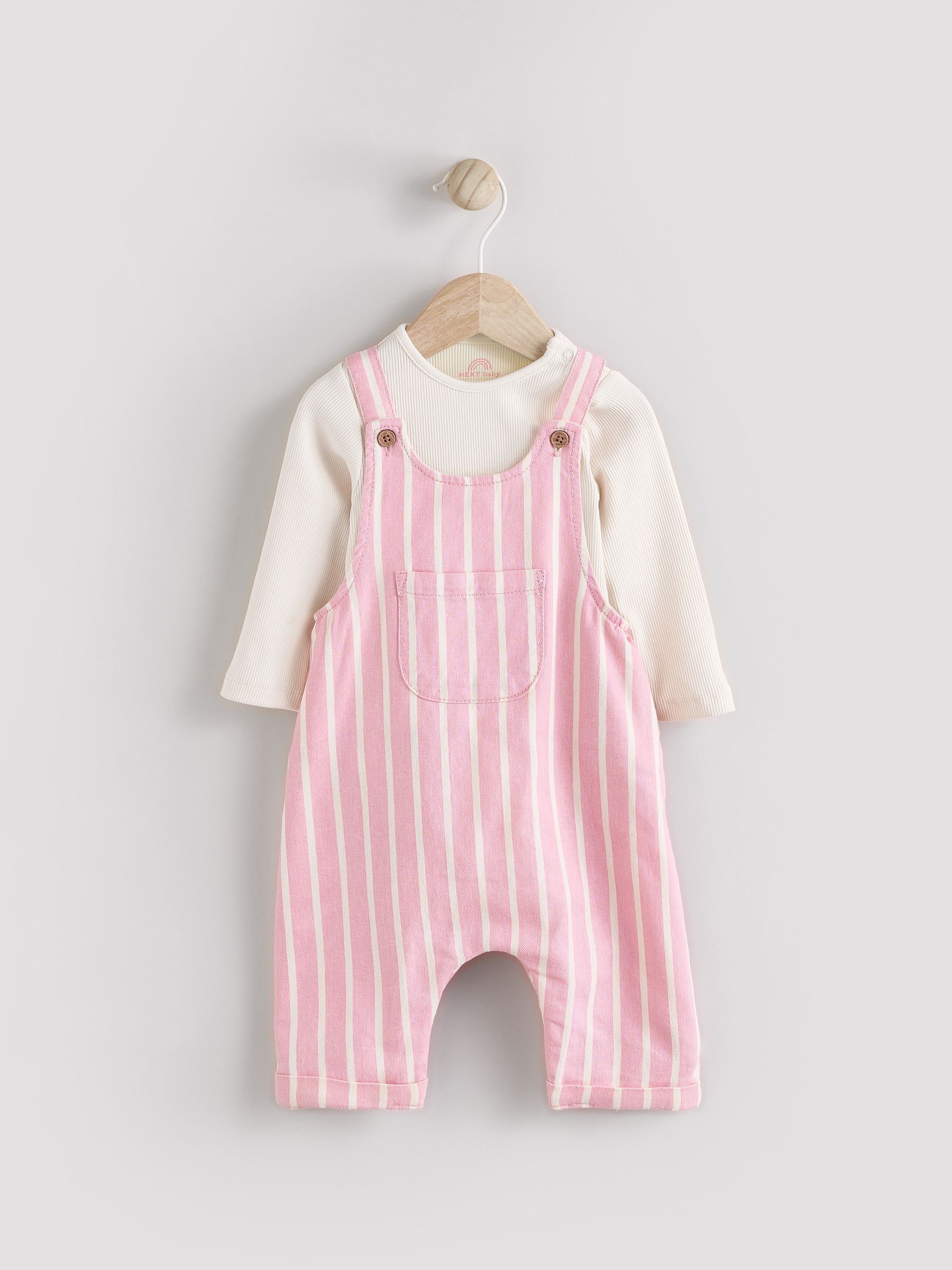 Roze streep - Baby Bodysuit met lange mouwen en bretelbroeken Set (0mnd-2jr)