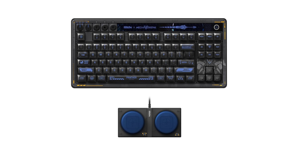 8BitDoRetro 87 Mechanical Keyboard - Mecha BREAK, gaming toetsenbord  (Zwart/blauw, US lay-out, Kailh Box Jellyfish Pro Glaze, TKL, ABS keycaps, Hot-swap, Bluetooth LE 5.0, Wireless 2.4GHz, USB)