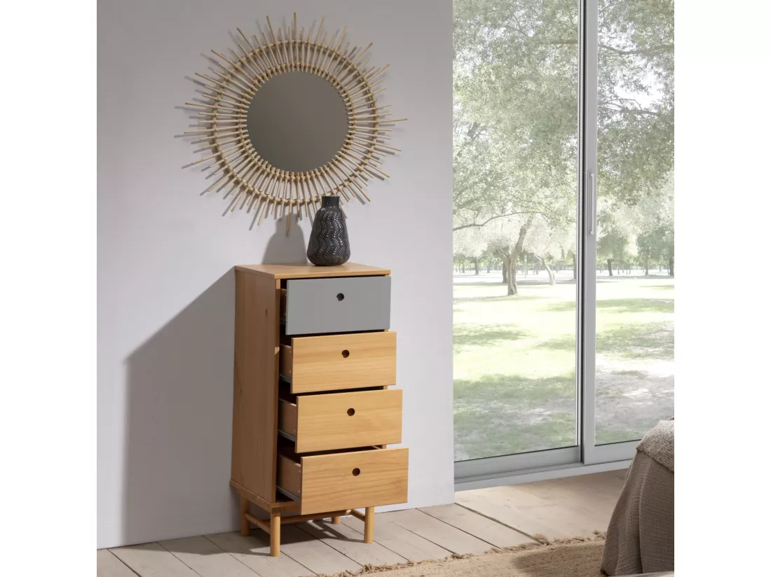 Chiffonnier de nuit Magnus 4 tiroirs, bois massif, 40 cm Largeur