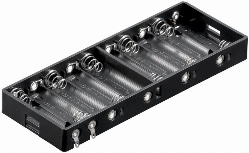 Batterijhouder - Voor 10 AA-Batterijen - Zwart - Plastic - Soldeerbevestiging