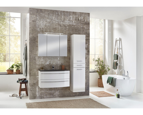 Marlin badkamerspiegelkast, 90 x 17,5 x 74 cm, hoogglans wit, 3-deurs, LED, IP20