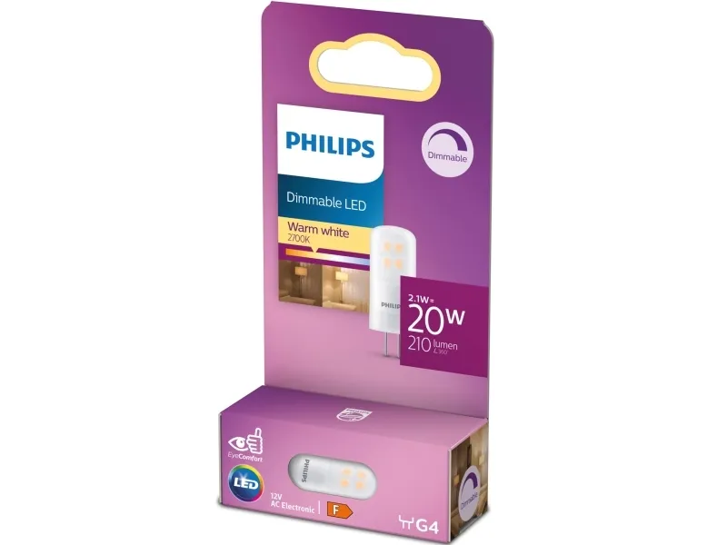 Philips CorePro - LED-lyspære - form: kapsel - matteret finish - G4 - 2.1 W (tilsvarende 20 W) - klasse F - varmt hvidt lys - 2700 K
