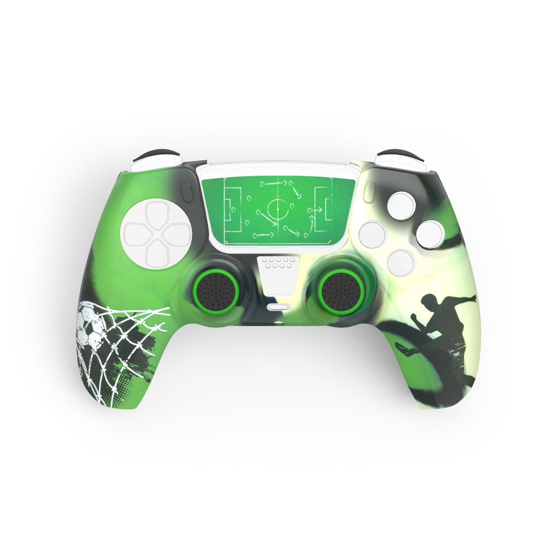 6in1 Zubehör-Set Soccer für Sony Playstation PS5 / PS5 Slim Controller Hülle Gehäuseabdeckung   2x Grip Kappen (00054459) - Grün