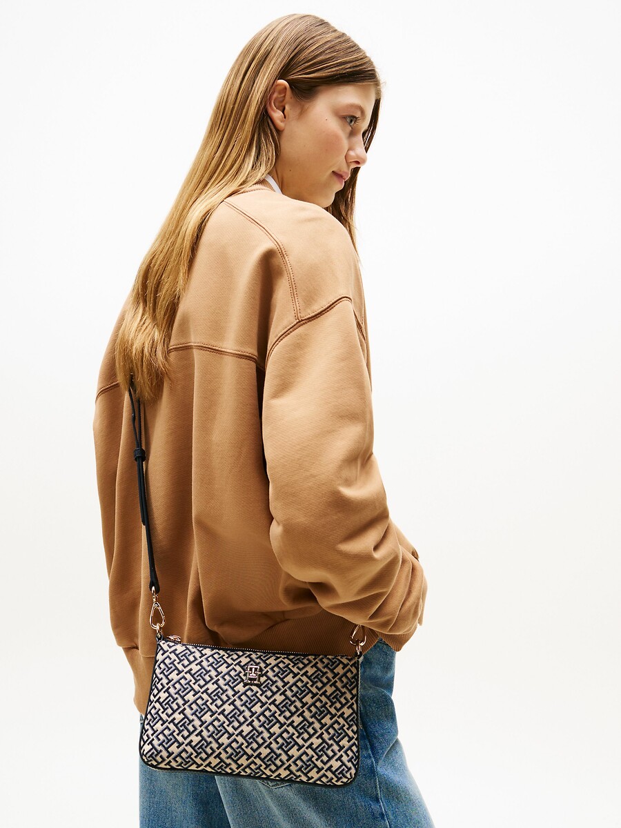 TOMMY HILFIGER<br>Bolsa de ombro em jacquard com monograma TH