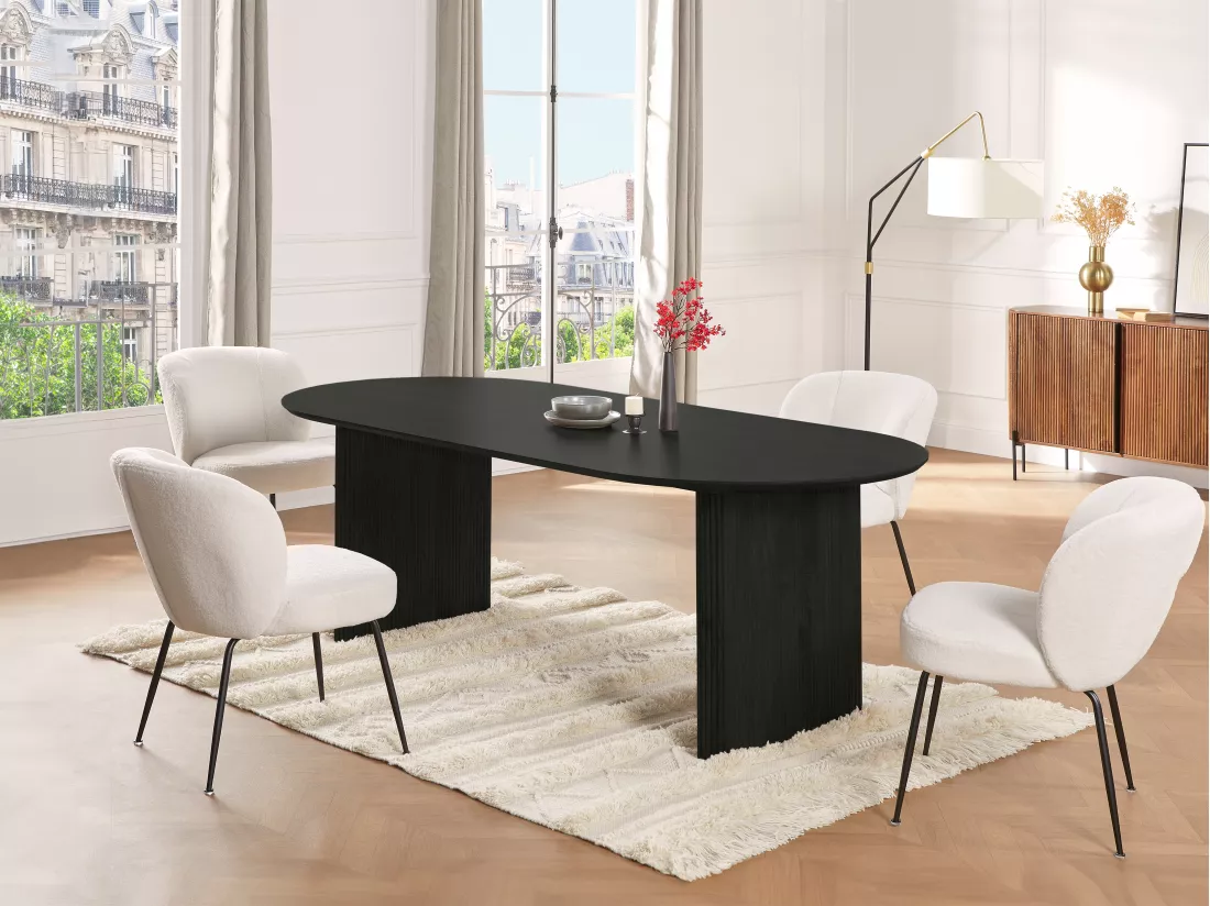 Table à manger 8 personnes en bois de manguier - Noir - BALIMELA