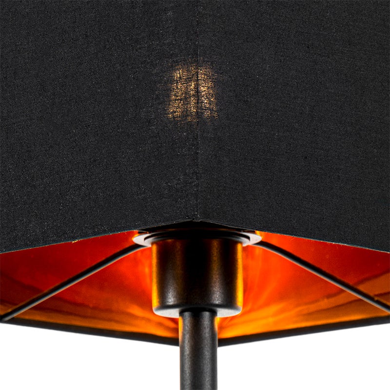 QAZQA - Moderne staande lamp, zwart met goud en messing - VT 1 | Woonkamer | Slaapkamer - Textiel, langwerpig | Vierkant - LED-compatibel, E27