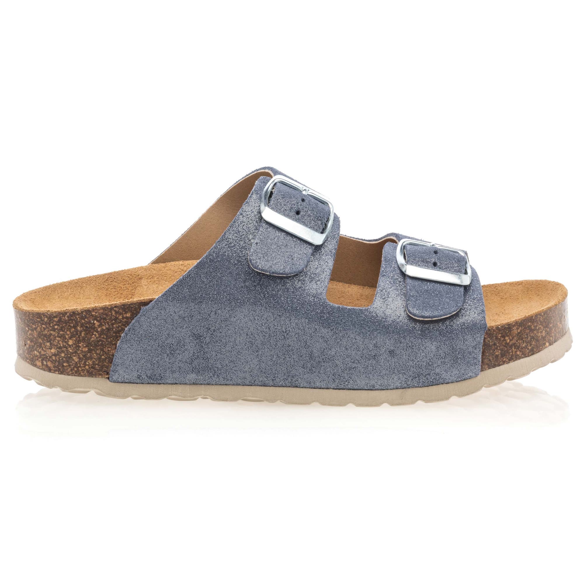 Mules semelle liège Femme en cuir bleu