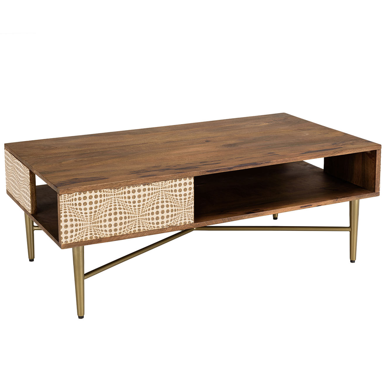 Macabane Table basse en bois de manguier 2 niches Alix marron - 116x65x47 cm