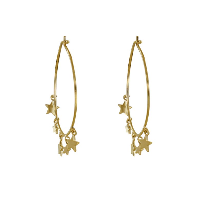 Boucles d'Oreilles Plaqué Or Créoles Breloques Petites Étoiles