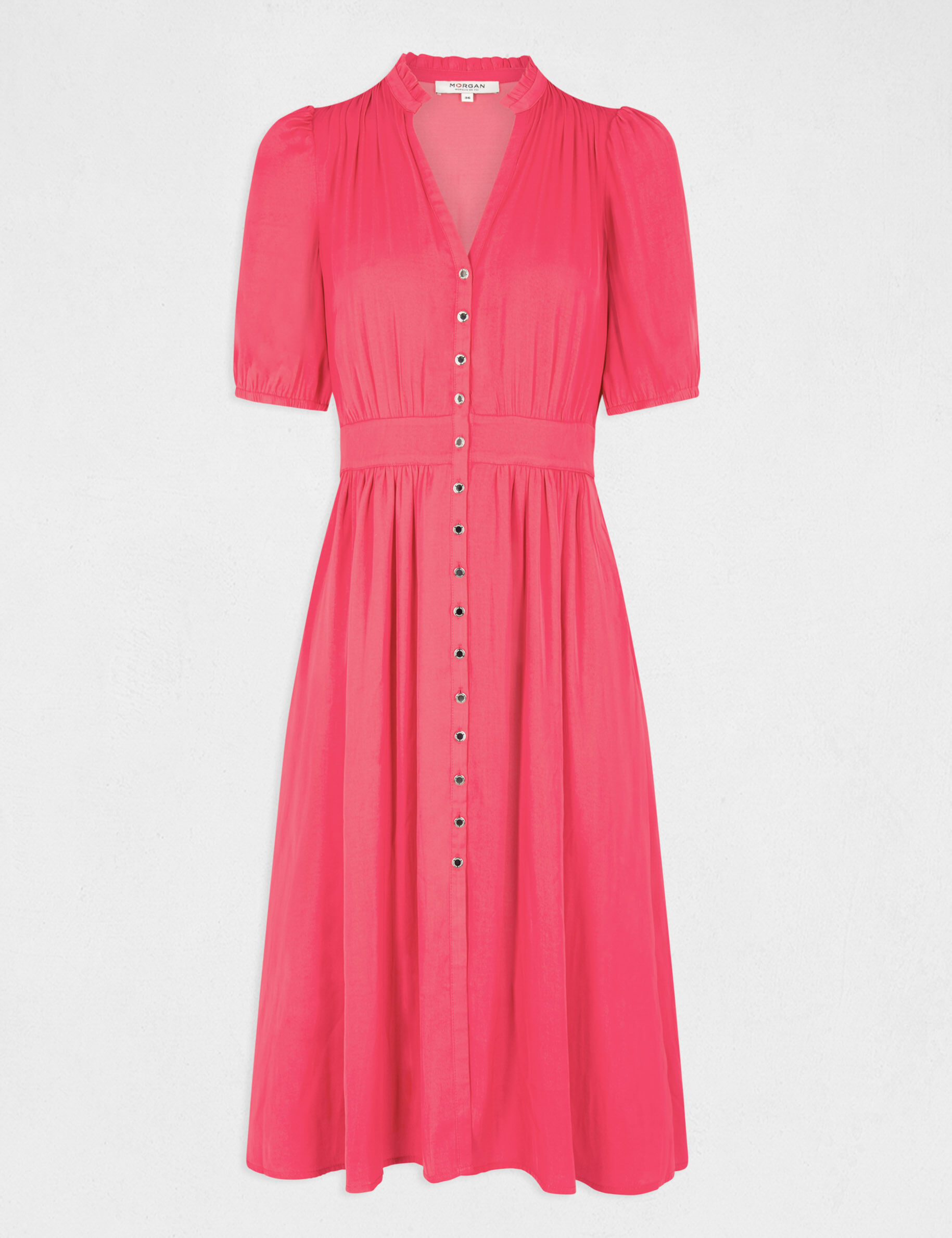 Robe manches 3/4 boutonnée à l\'avant rose moyen femme - rose_moyen