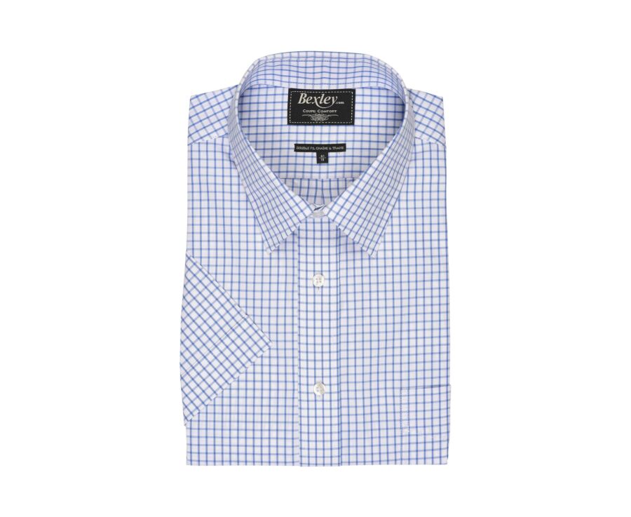 Chemise blanche carreaux bleus - Col français - HUGO MC