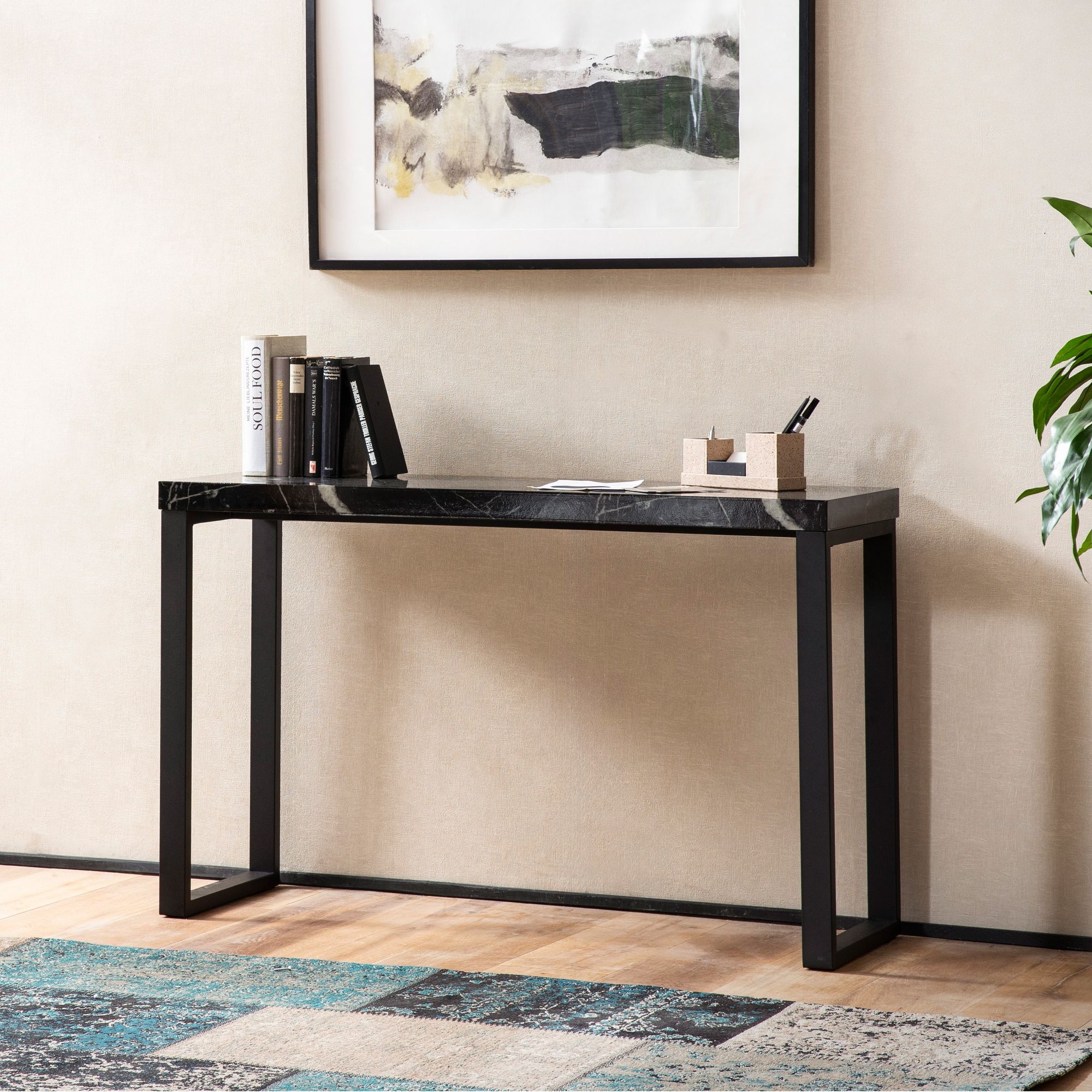 Konsolentisch FineBuy Anrichte 120cm Marmor Optik Flurtisch Schwarz Schreibtisch