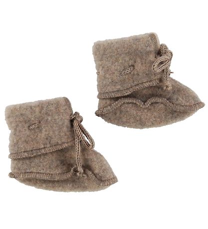 Engel Krabbelschuhe - Wolle - Meliert Walnuss