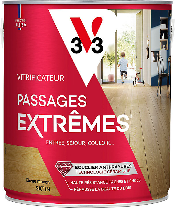 Vitrificateur parquet et plancher V33 Passages extrêmes chêne moyen satin 2,5L