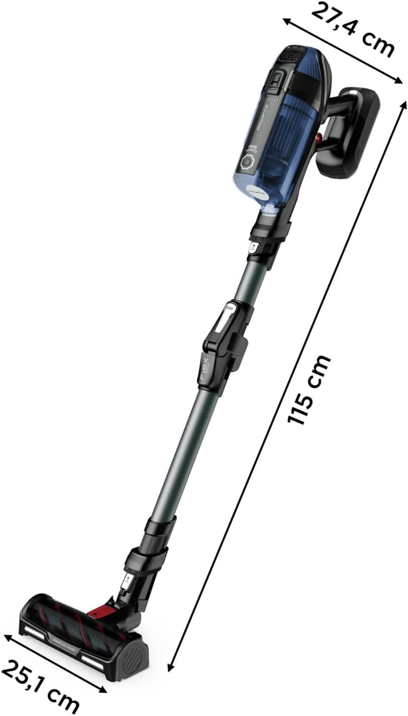 Rowenta X-Force Flex 12.60 Aqua kabelloser Akku-Stabstaubsauger, 150 Air Watt, bis zu 45 Min. Laufzeit, 2-in-1 Reinigung, inkl. Aqua Düse, Flex-Gelenk, LED-Düse, Blau-Schwarz, RH98C8
