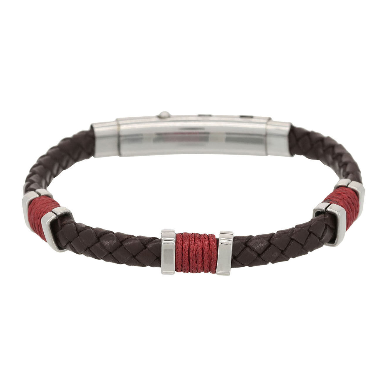 Jacobson Bracelet Brown Eyes en Acier & Cuir marron/rouge