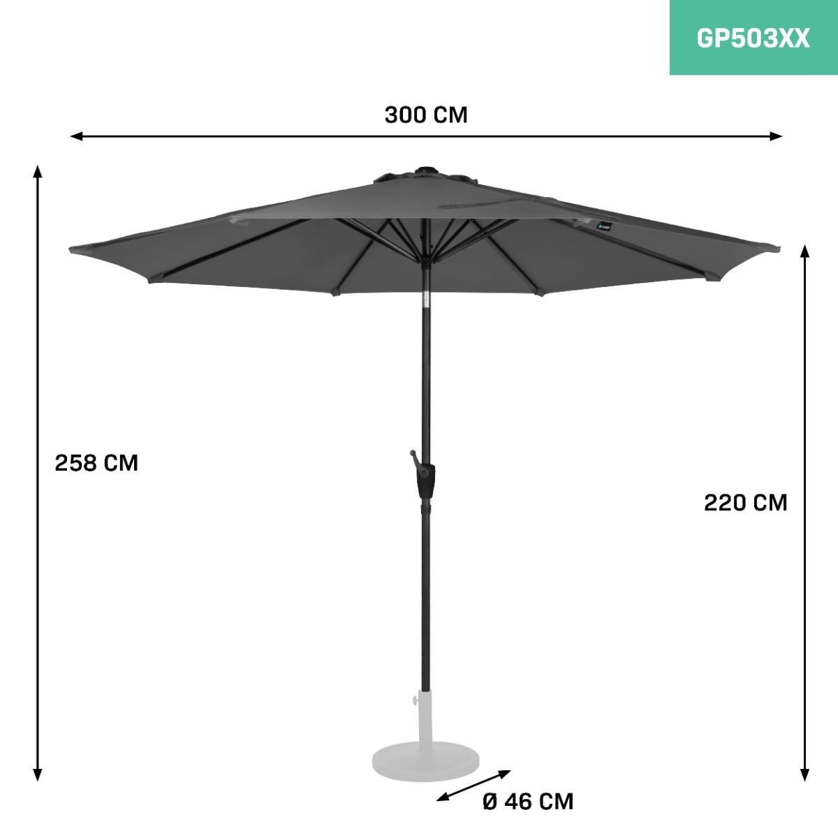 VONROC Recanati Ø300 cm Premium stokparasol - Grey