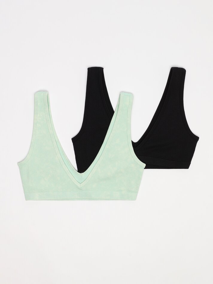 Conjunto com 2 sutiãs canelados sem costura - Verde