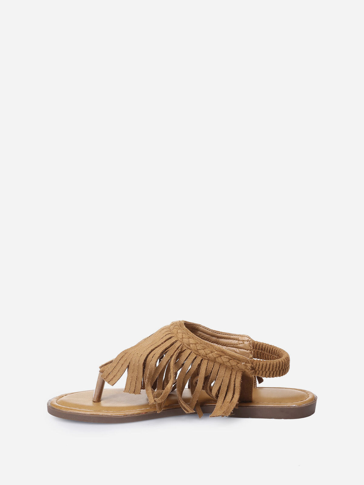 Nu-pieds à franges en suédine- Camel