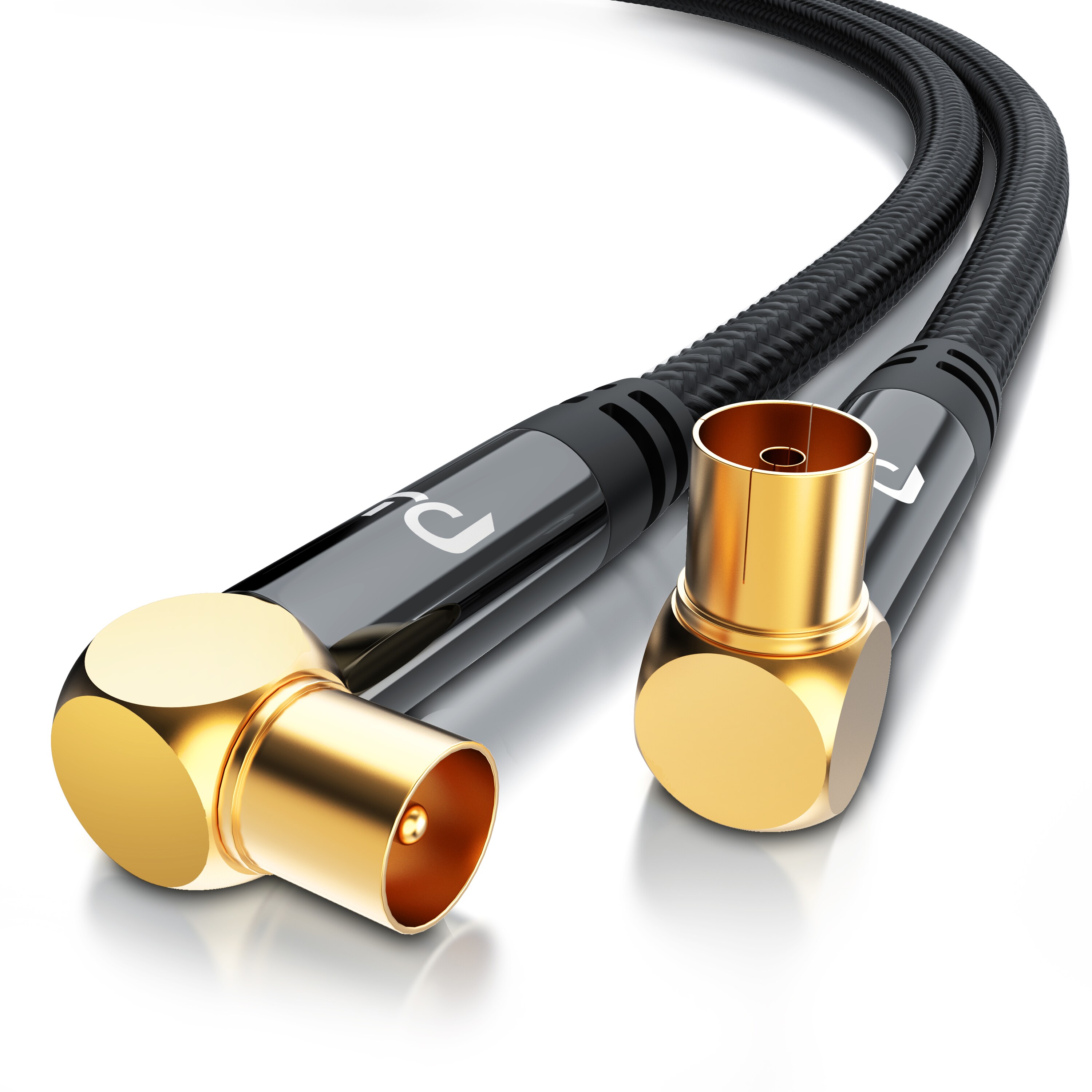 Primewire HDTV Antennenkabel gewinkelt mit Braiding - 2-fach Schirmung - Stoffummantelung - 75 Ohm / 135 dB - 5 m