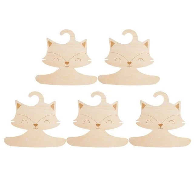 (5er Set) Holz Kinder Kleiderbügel Baby Kleiderschrank Organizer für Bodys / Strampler / Jacken - Fuchs