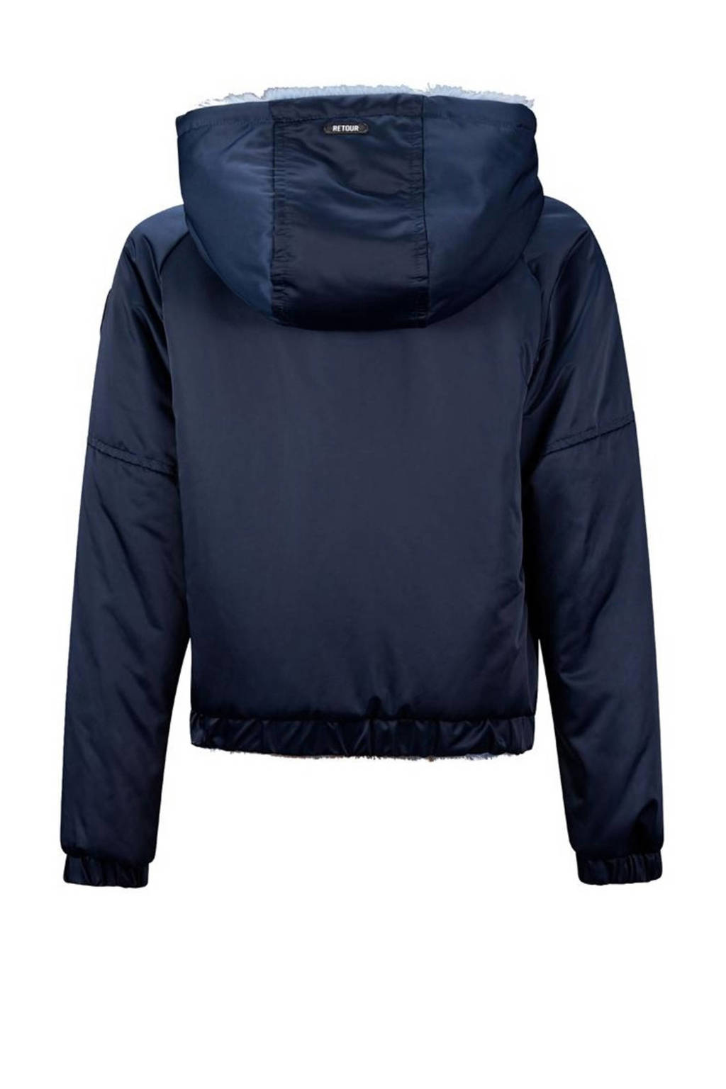Retour Jeans reversible imitatiebont winterjas Mia donkerblauw/lichtblauw